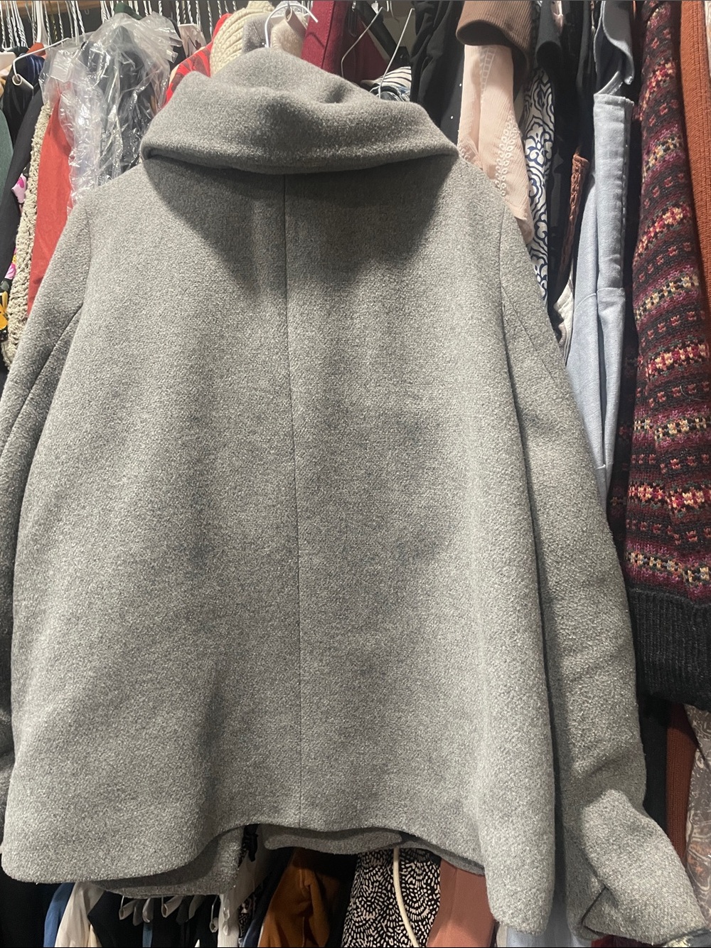 Zara Light Grey Hooded Pea Coat - Picture 6 of 8